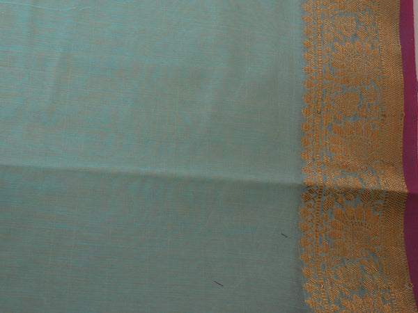 Banarasee Cotton Silk Mix Saree With Multicolor Resham Buta & Zari Border-Blue
