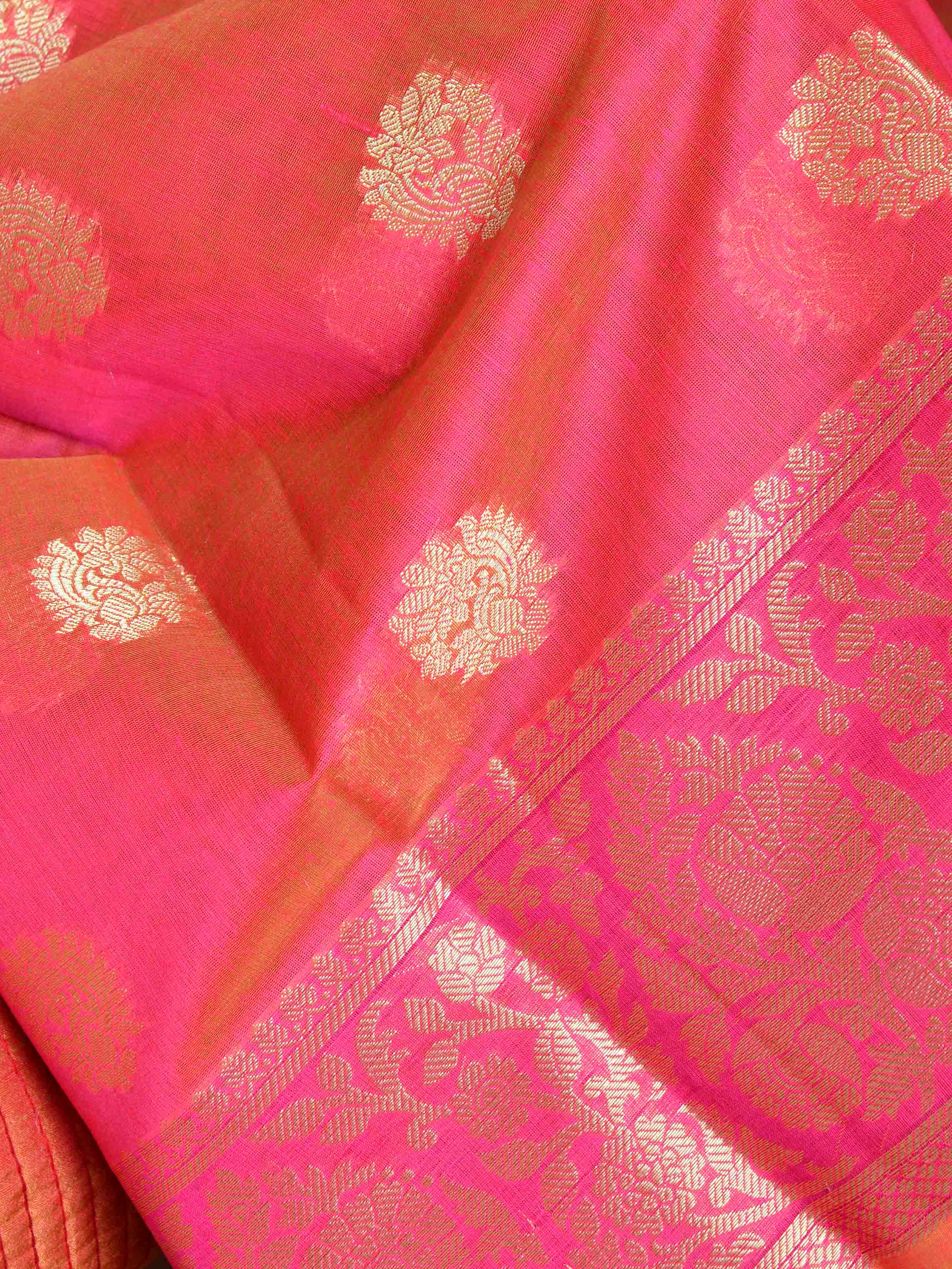 Banarasee Chanderi Cotton Zari Buta Design Salwar Kameez & Dupatta Set-Pink