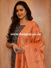Handloom Embroidered Khadi Cotton Salwar Kameez Dupatta Set-Grey & Peach