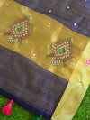 Banarasee Chanderi Cotton Saree With Embroidery Work & Zari Border-Deep Blue