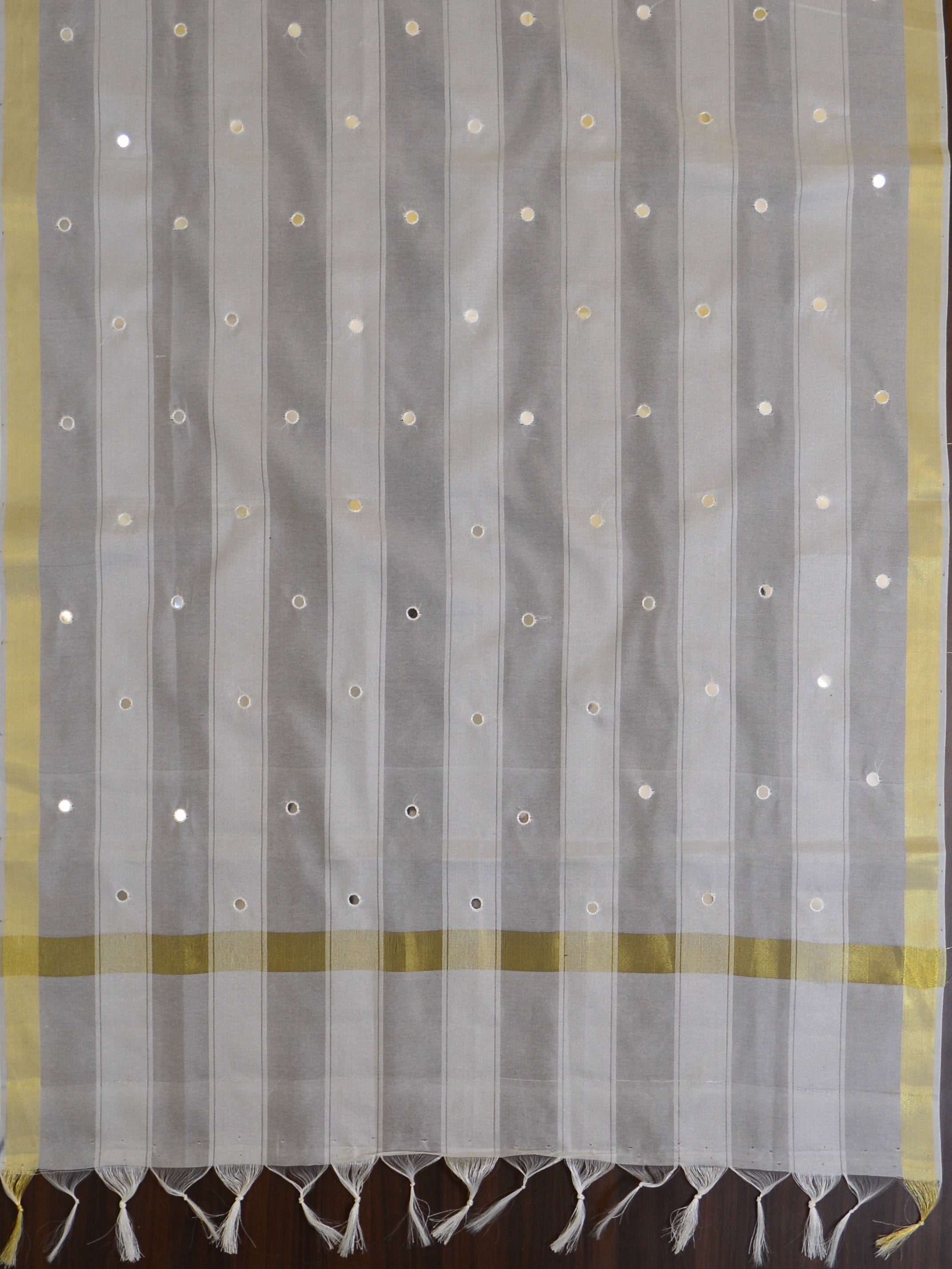 Banarasee Semi-Silk Salwar Kameez Fabric With Mirror Work Dupatta-White & Black