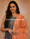 Handloom Embroidered Khadi Cotton Salwar Kameez Dupatta Set-Grey & Peach