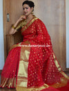 Banarasee Chanderi Cotton Zari Polka Dots With Skirt Border-Red
