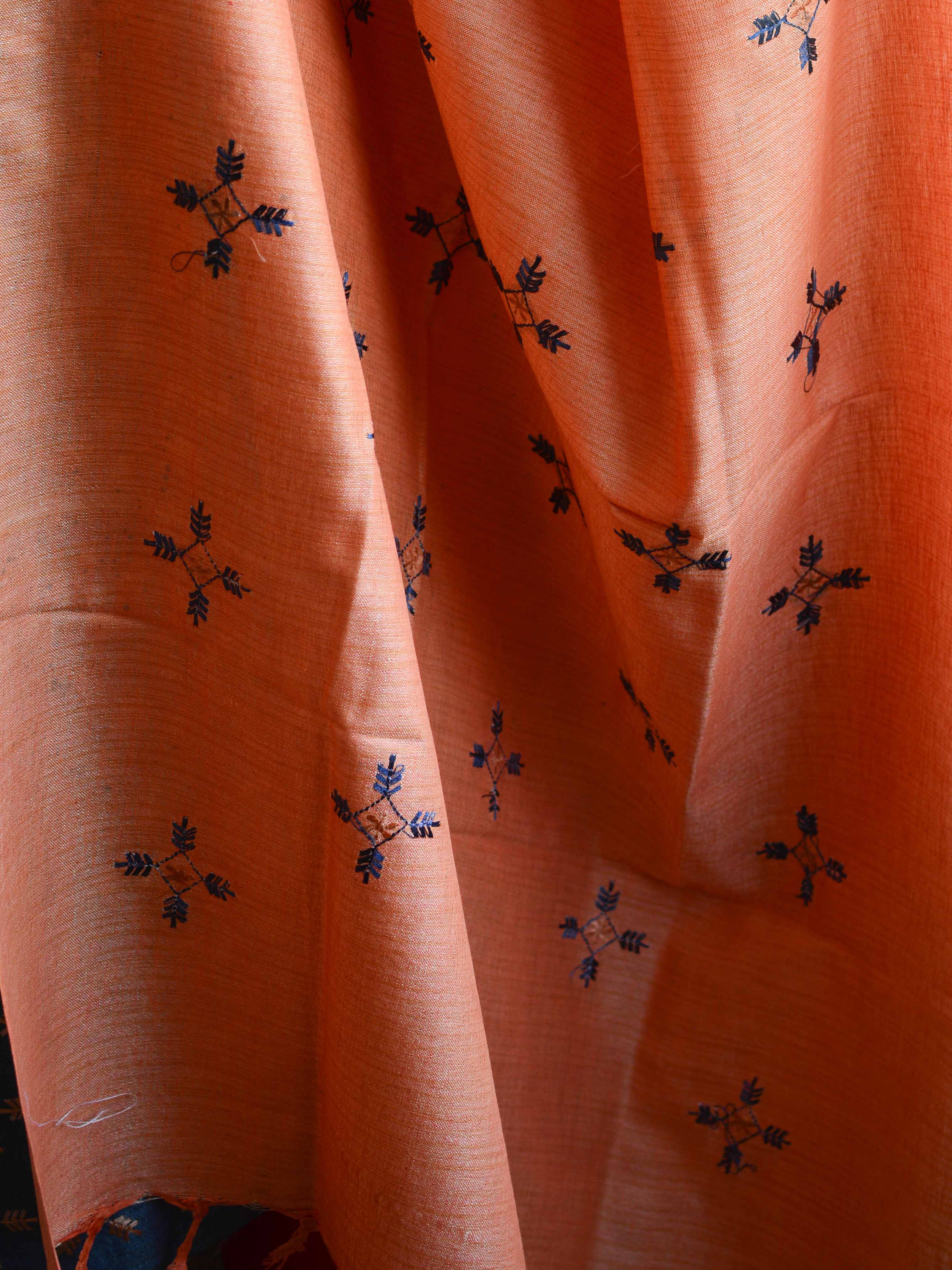 Handloom Embroidered Khadi Cotton Salwar Kameez Dupatta Set-Grey & Peach