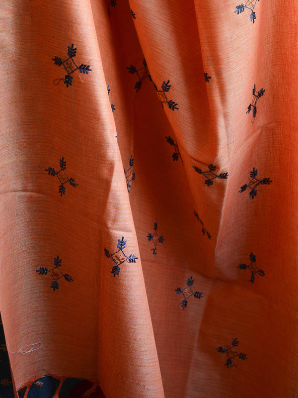Handloom Embroidered Khadi Cotton Salwar Kameez Dupatta Set-Grey & Peach