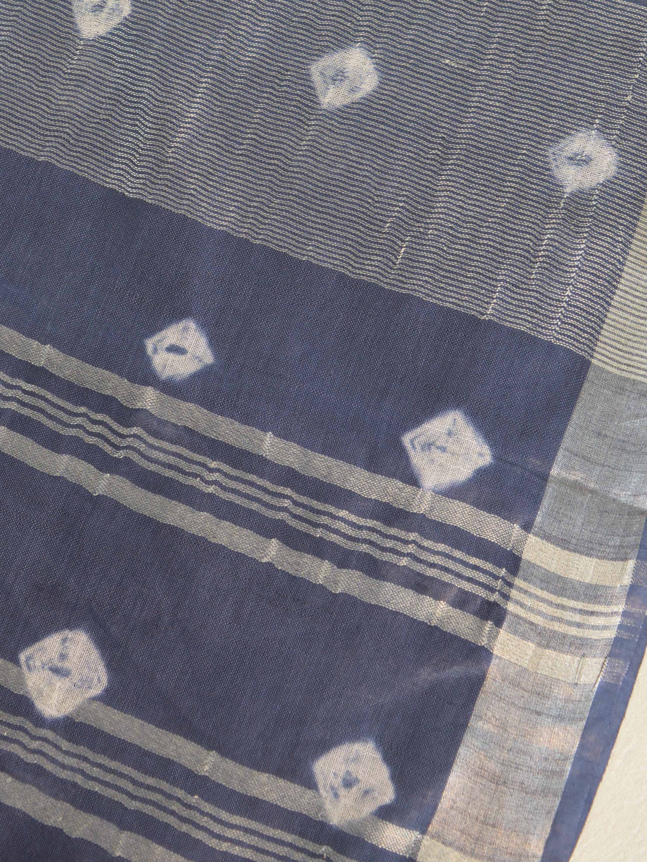 Bhagalpur Handloom Pure Linen Cotton Hand-Dyed Shibori Pattern Saree-Grey & Pink