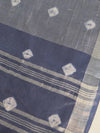 Bhagalpur Handloom Pure Linen Cotton Hand-Dyed Shibori Pattern Saree-Grey & Pink