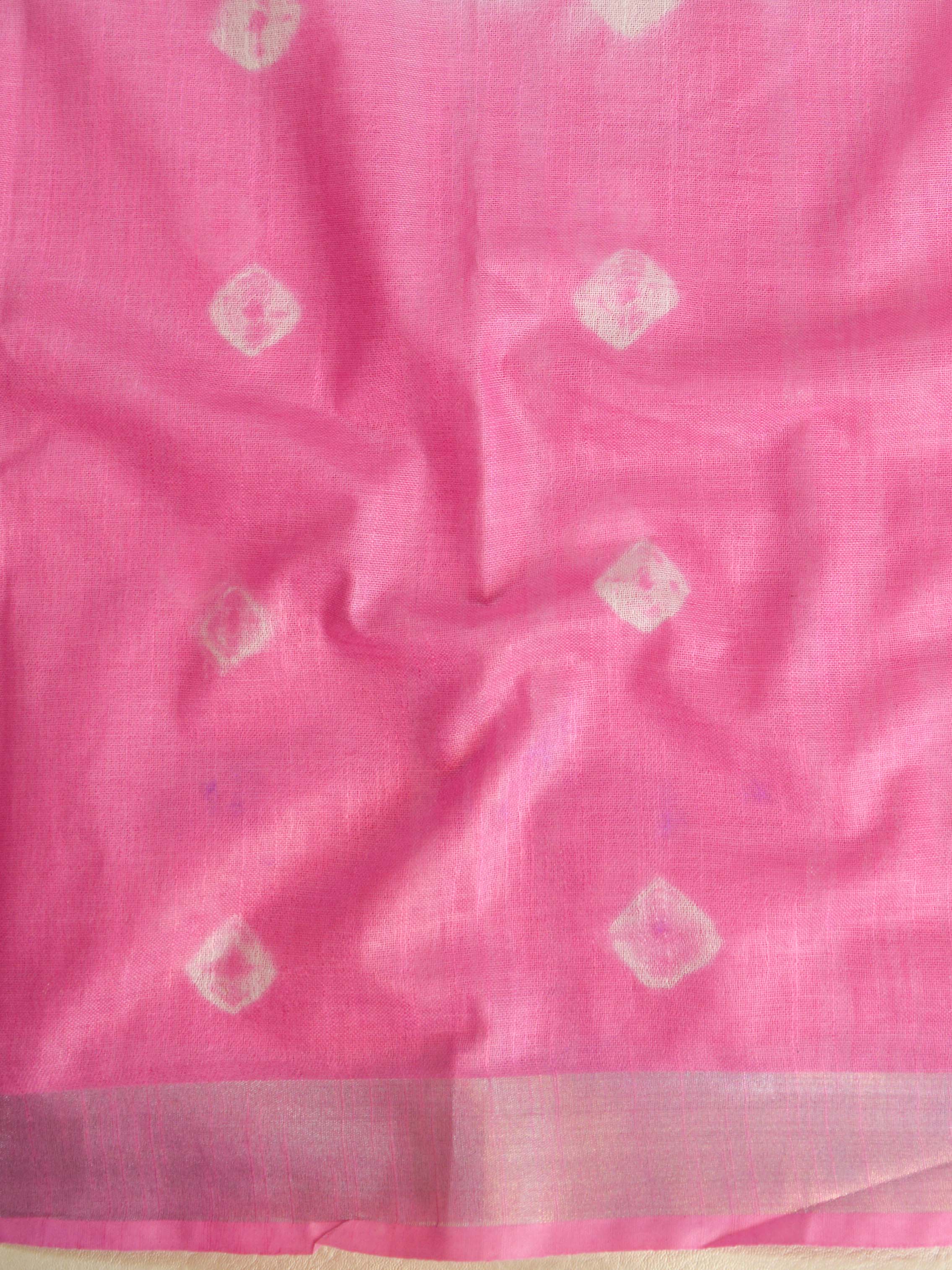 Bhagalpur Handloom Pure Linen Cotton Hand-Dyed Shibori Pattern Saree-Grey & Pink