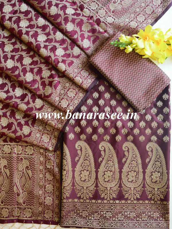Banarasee Salwar Kameez Cotton Silk Resham Buti Woven Fabric-Wine