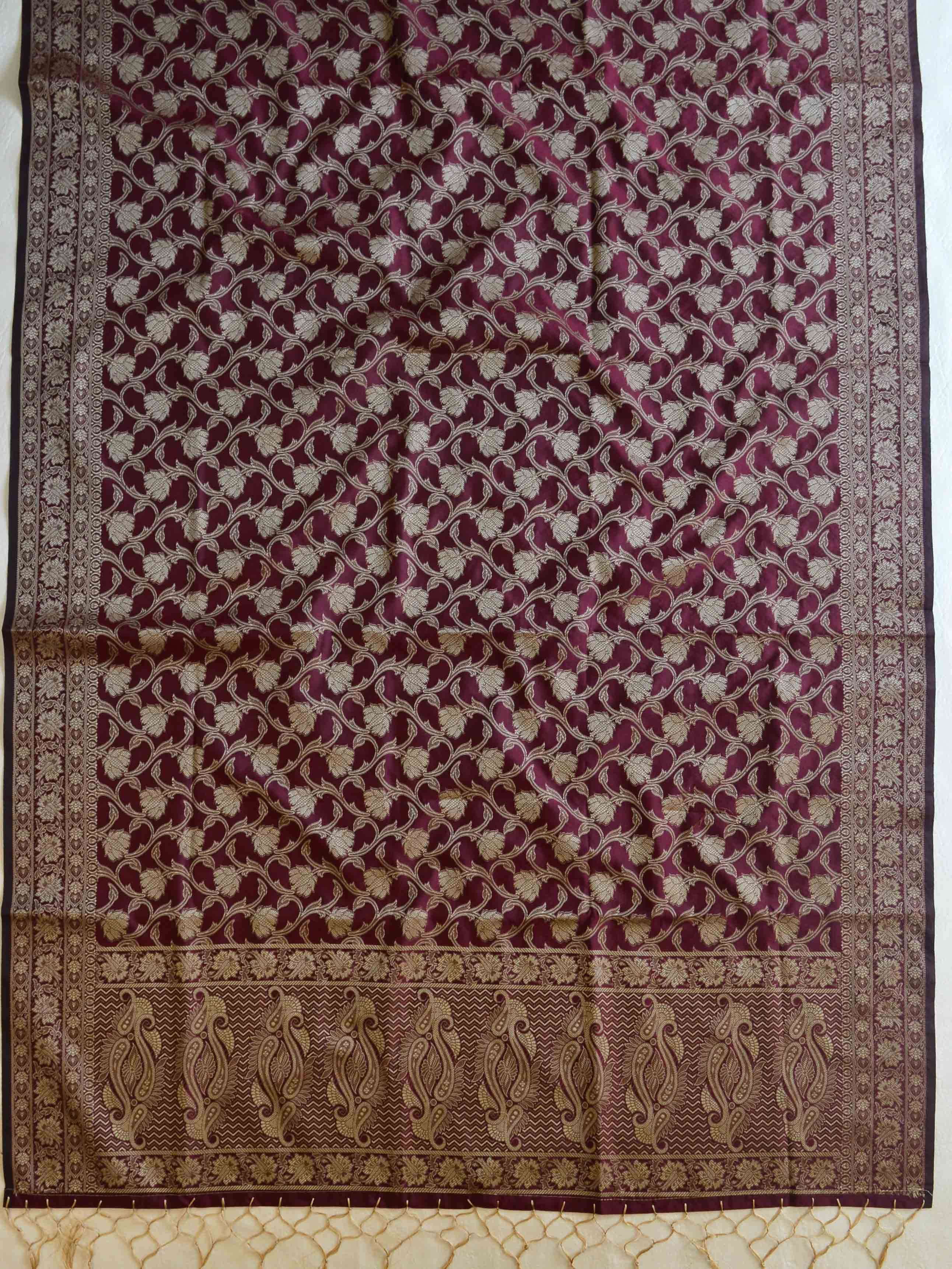 Banarasee Salwar Kameez Cotton Silk Resham Buti Woven Fabric-Wine