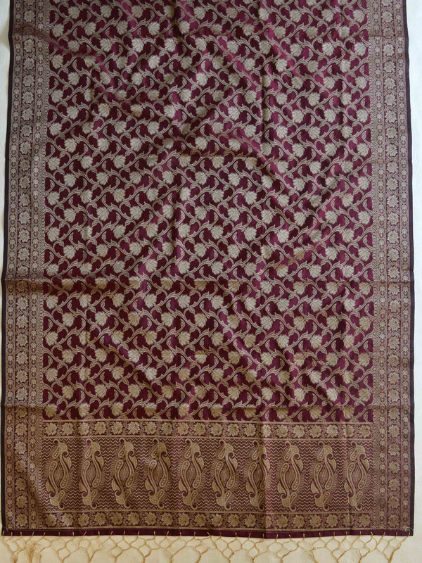 Banarasee Salwar Kameez Cotton Silk Resham Buti Woven Fabric-Wine
