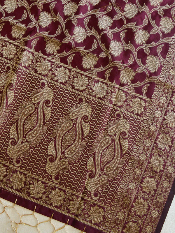 Banarasee Salwar Kameez Cotton Silk Resham Buti Woven Fabric-Wine