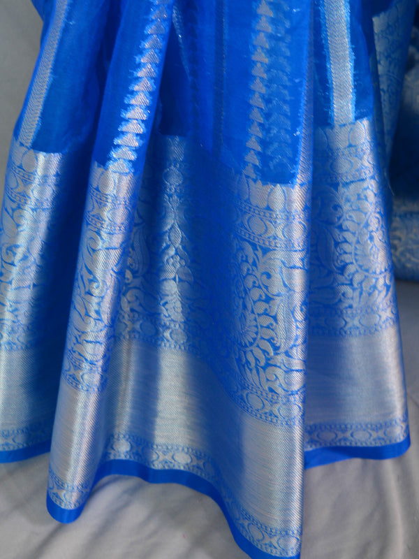Banarasee Organza Mix Saree With Silver Zari-Blue