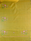 Kota Doria Cotton Mix Saree With Embroidery Work-Yellow