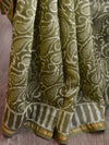 Handloom Chanderi Bagru Block Printed Saree-Olive Green