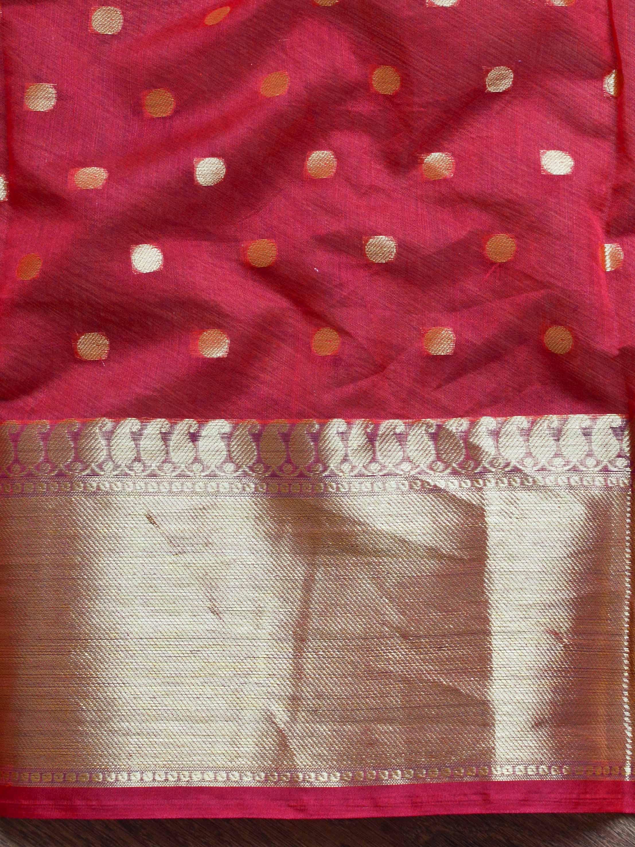 Banarasee Chanderi Cotton Zari Polka Dots With Skirt Border-Red