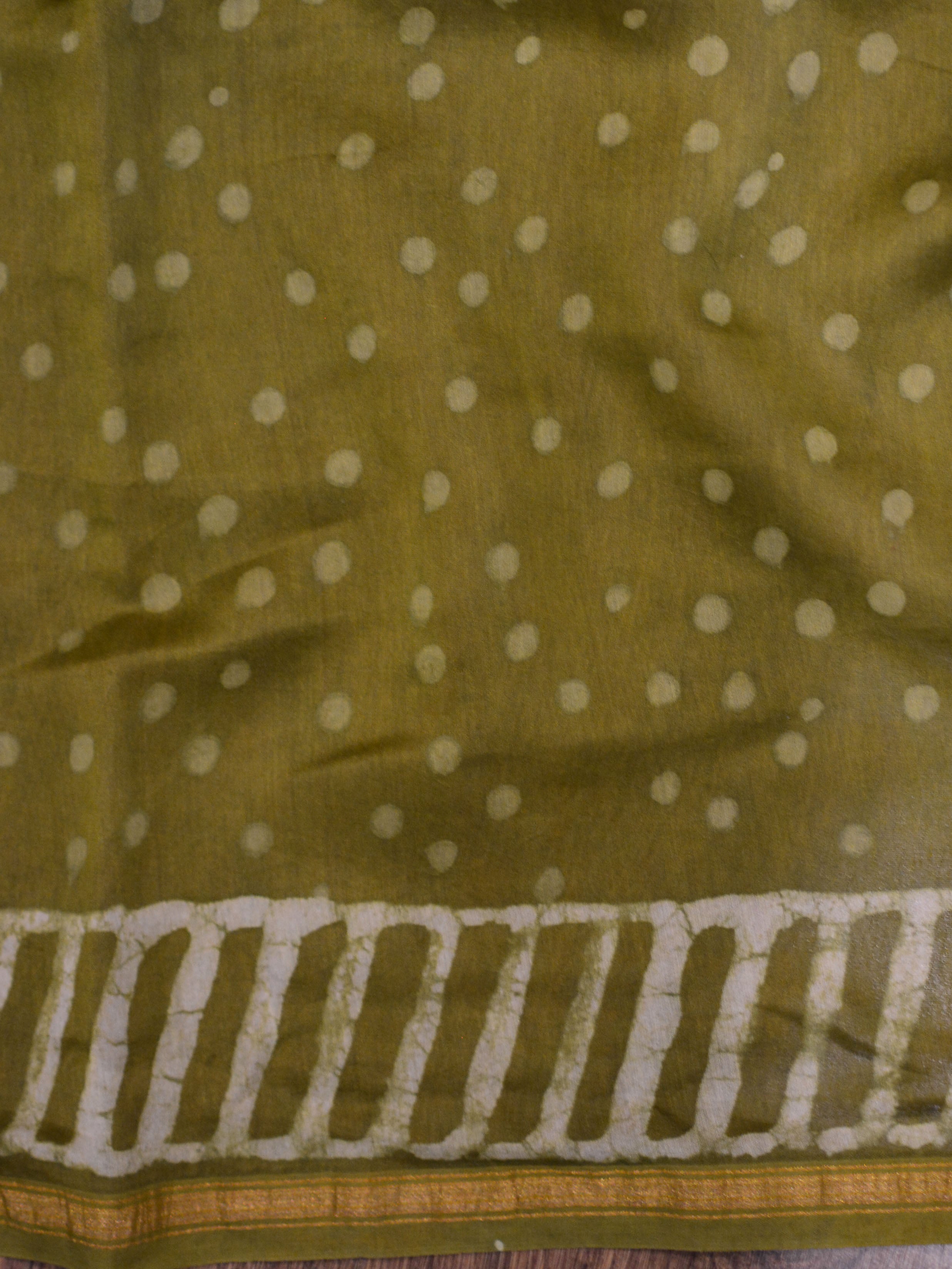 Handloom Chanderi Bagru Block Printed Saree-Olive Green