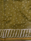 Handloom Chanderi Bagru Block Printed Saree-Olive Green