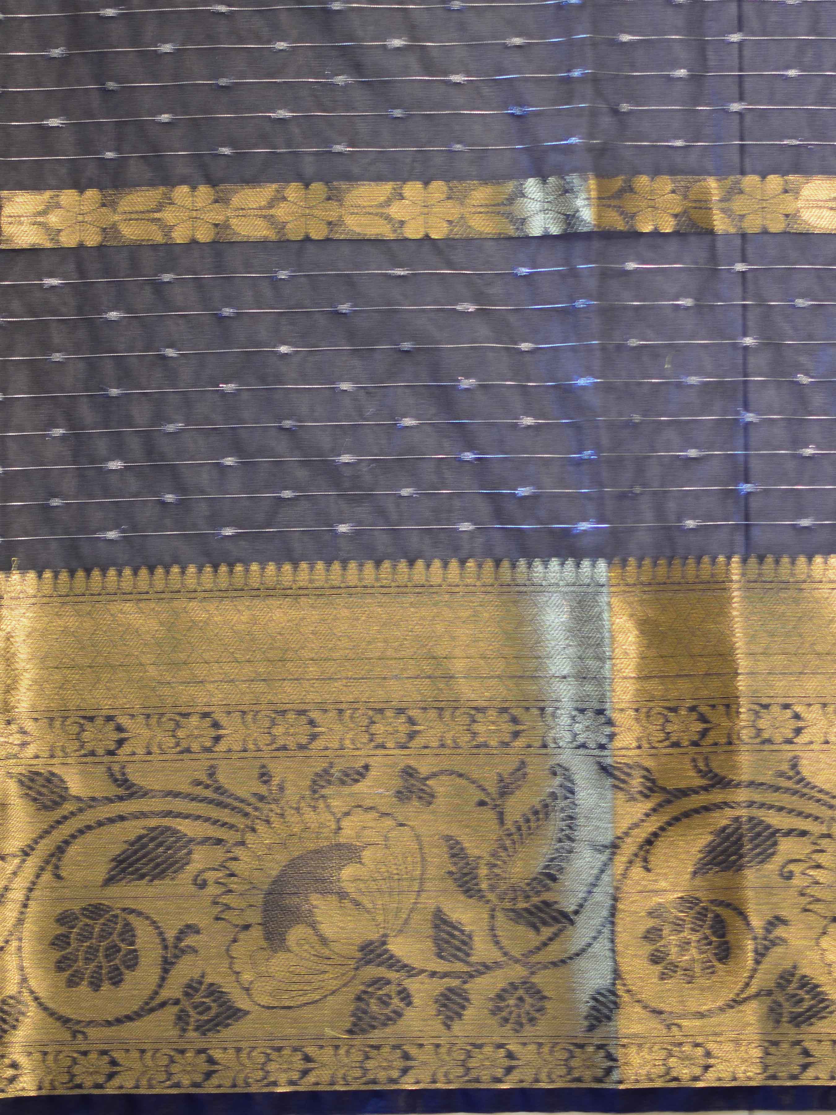 Banarasee Organza Mix Saree With Stripes Design & Broad Border-Blue