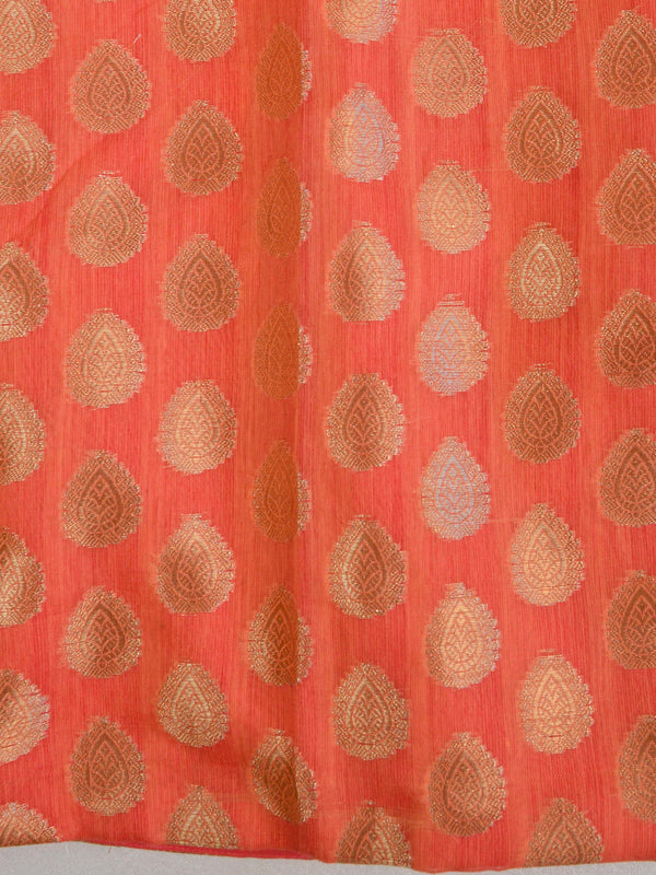 Banarasee Handwoven Organza Silk Embroidered Saree With Contrast Silk Cotton Blouse-Grey & Peach
