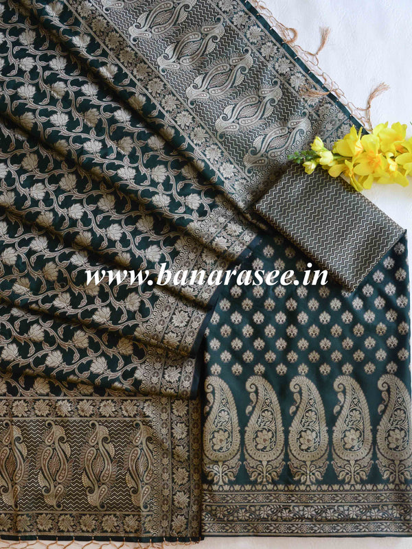 Banarasee Salwar Kameez Cotton Silk Resham Buti Woven Fabric-Green