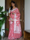 Banarasee Cotton Silk Saree With  Silver Zari Buta & Border-Peach