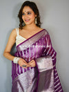 Banarasee Organza Mix Saree With Silver Zari-Violet
