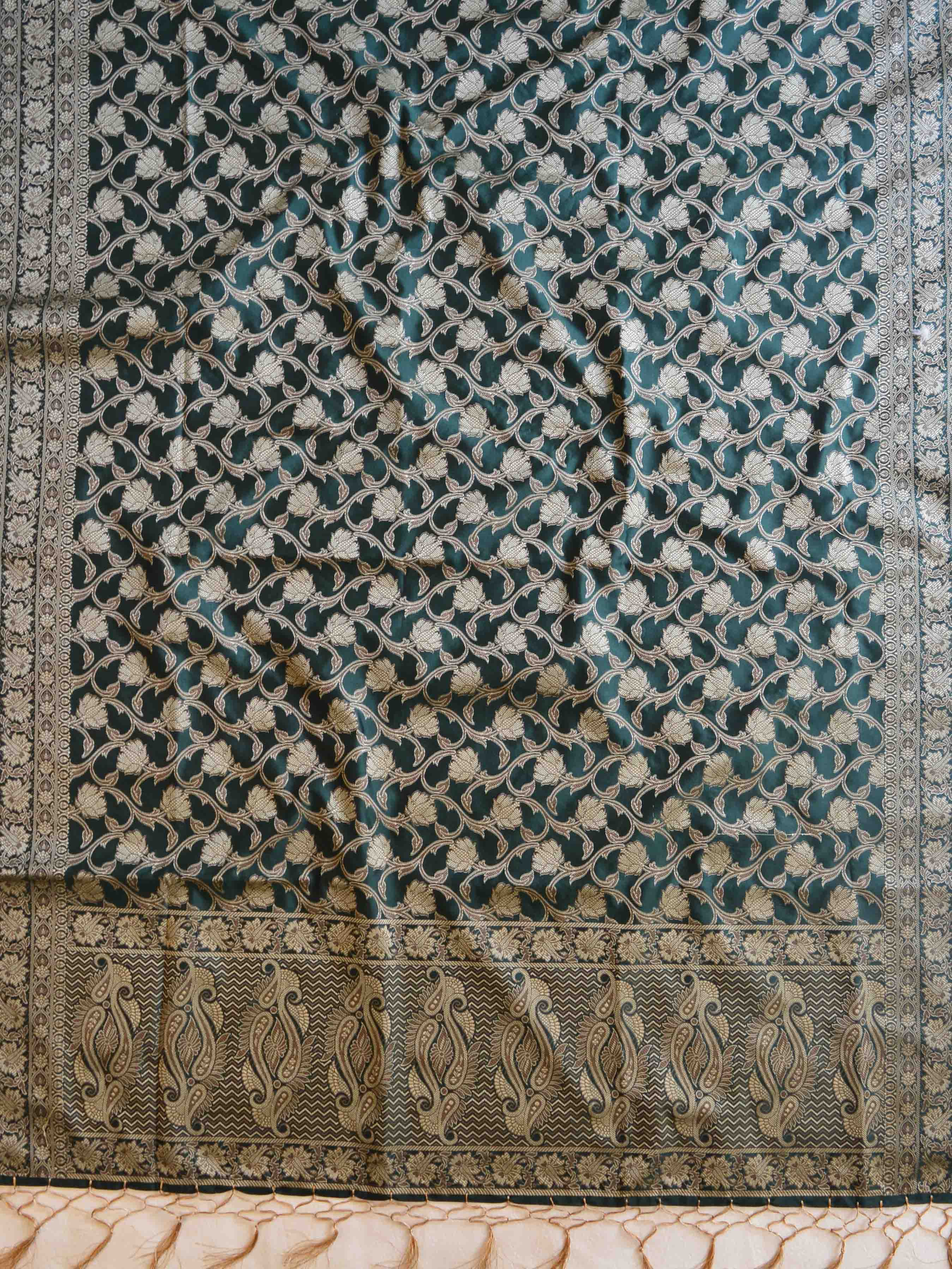 Banarasee Salwar Kameez Cotton Silk Resham Buti Woven Fabric-Green