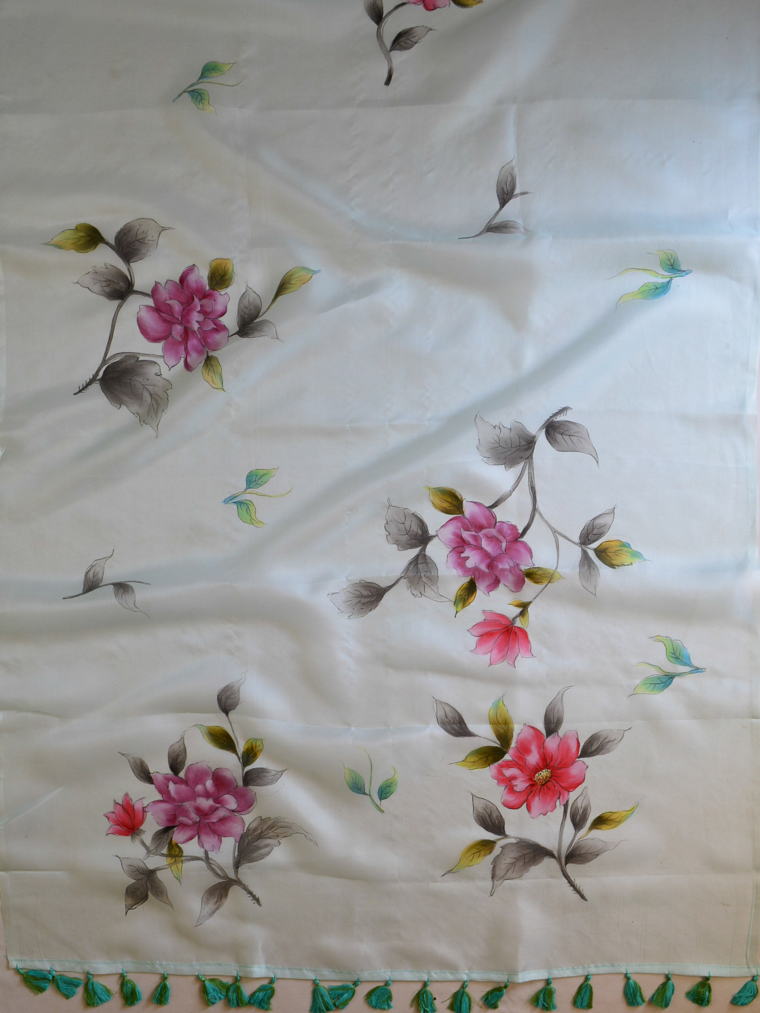 Banarasee Pure Organza Silk Saree With Hand-Paint Floral Design-Sky Blue