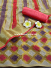 Banarasee Salwar Kameez Kota Checks Hand-Painted Fabric With Dupatta-Beige