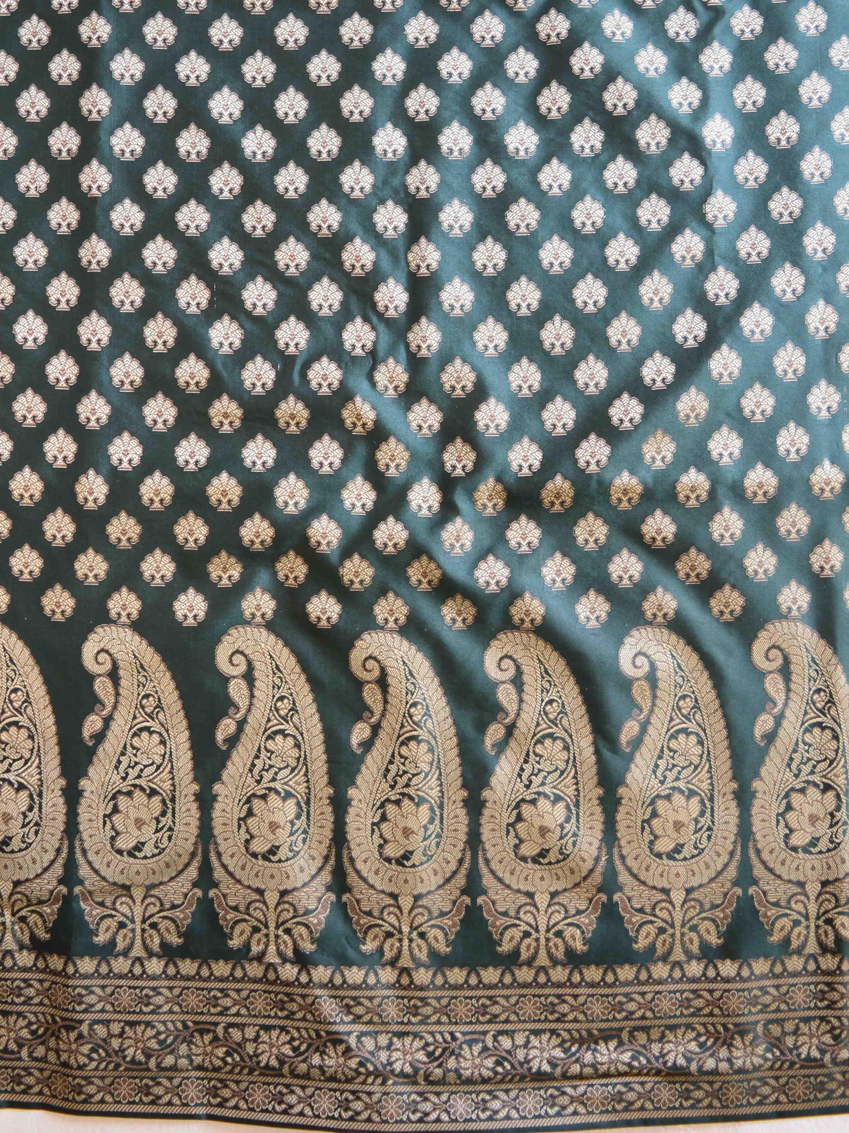 Banarasee Salwar Kameez Cotton Silk Resham Buti Woven Fabric-Green