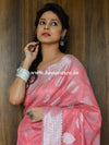 Banarasee Cotton Silk Saree With  Silver Zari Buta & Border-Peach