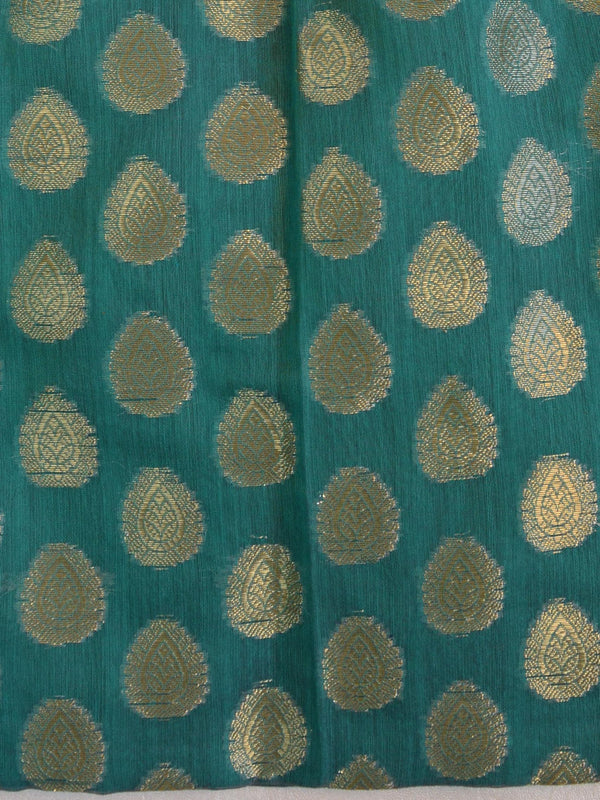 Banarasee Handwoven Organza Silk Embroidered Saree With Contrast Silk Cotton Blouse-Yellow & Green