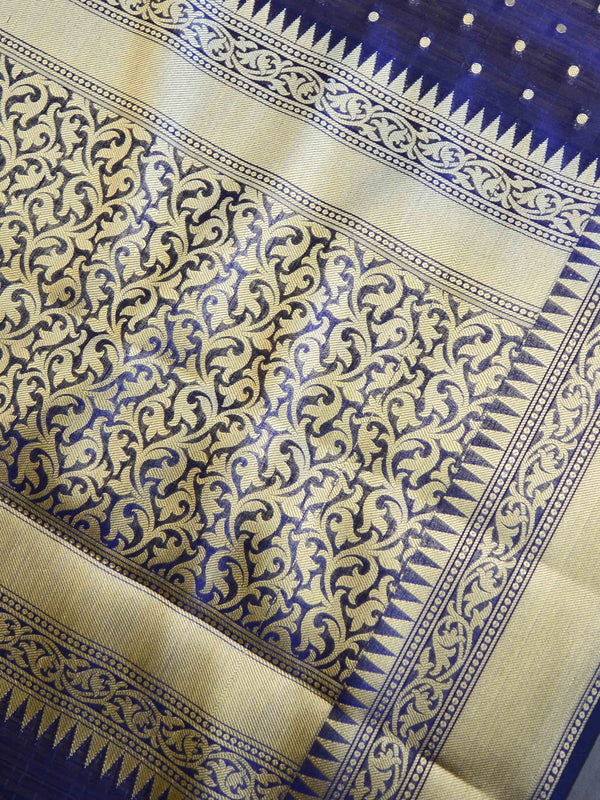 Banarasee Handwoven Semi Silk Saree With Zari Buti & Border-Blue