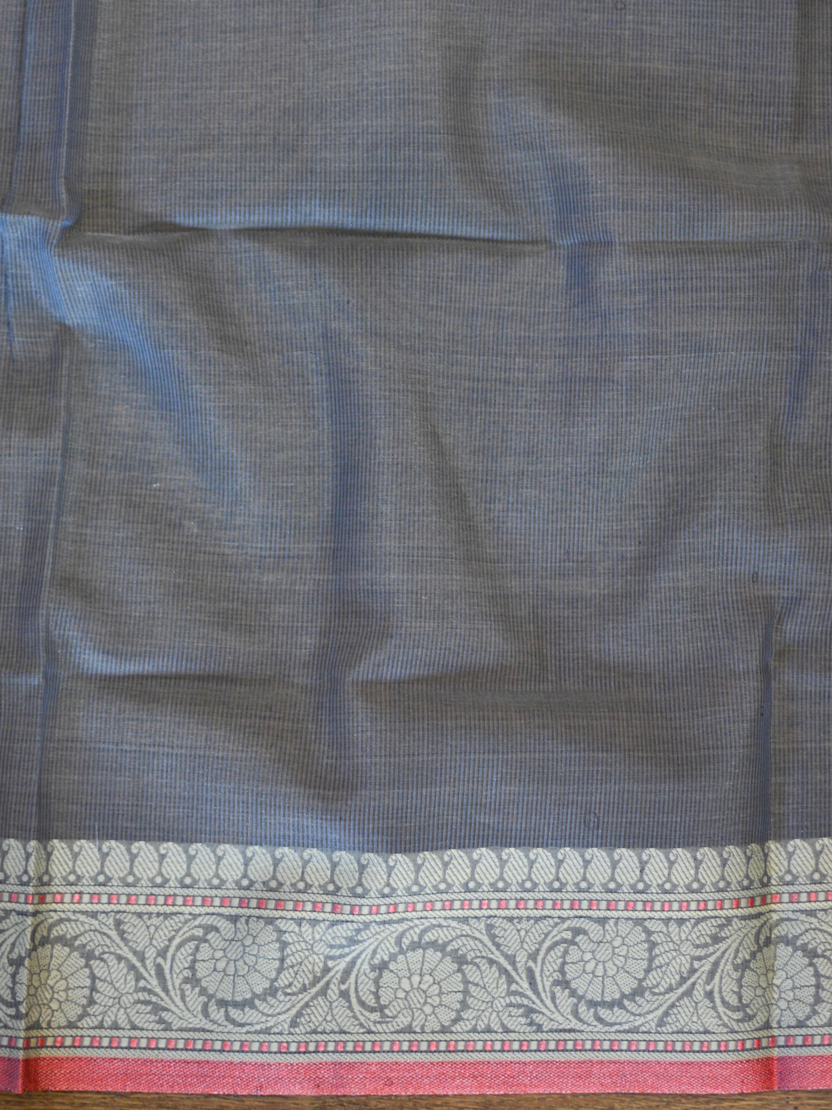 Banarasee Cotton Silk  Saree With Floral Buta & Paisley Border-Grey