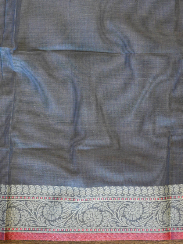 Banarasee Cotton Silk  Saree With Floral Buta & Paisley Border-Grey