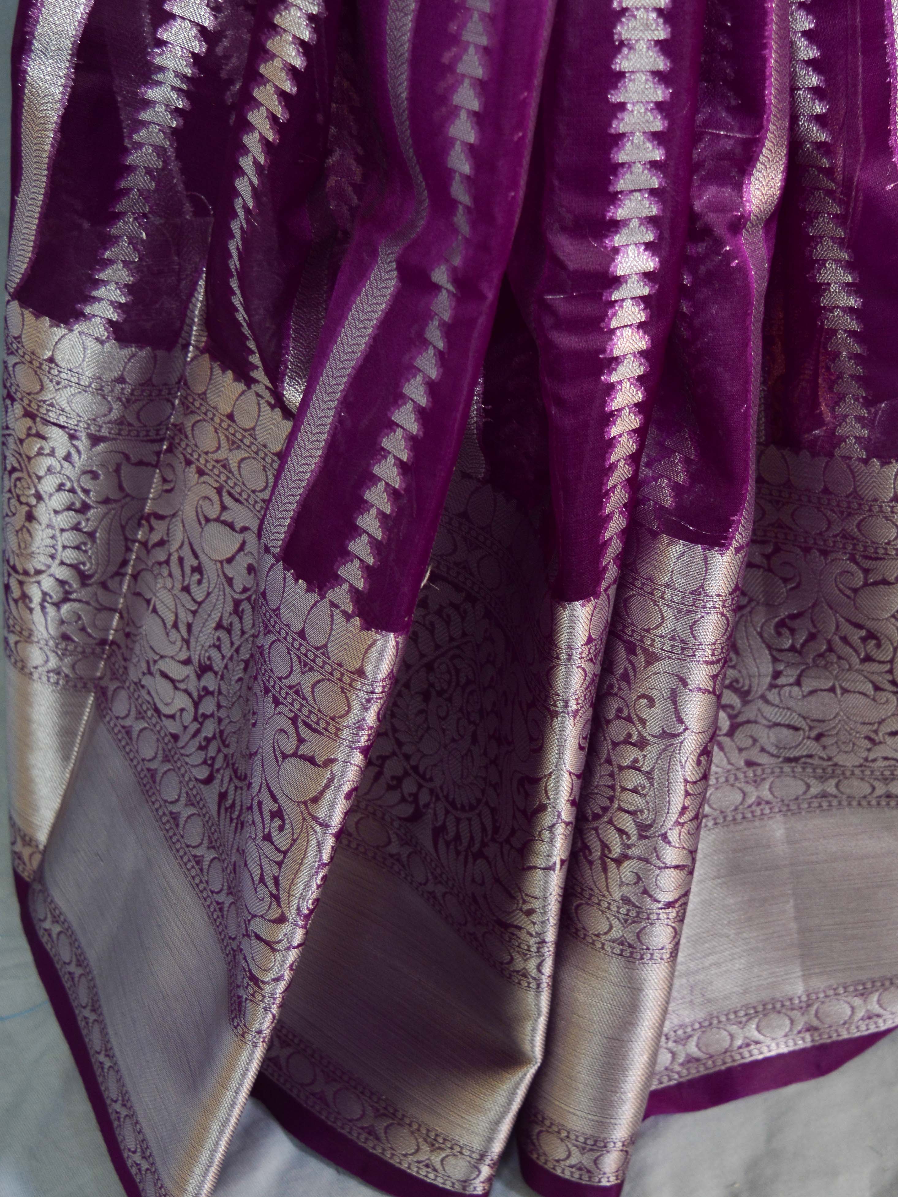 Banarasee Organza Mix Saree With Silver Zari-Violet