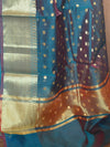 Banarasee Chanderi Cotton Zari Polka Dots With Skirt Border-Green