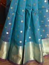 Banarasee Chanderi Cotton Zari Polka Dots With Skirt Border-Green