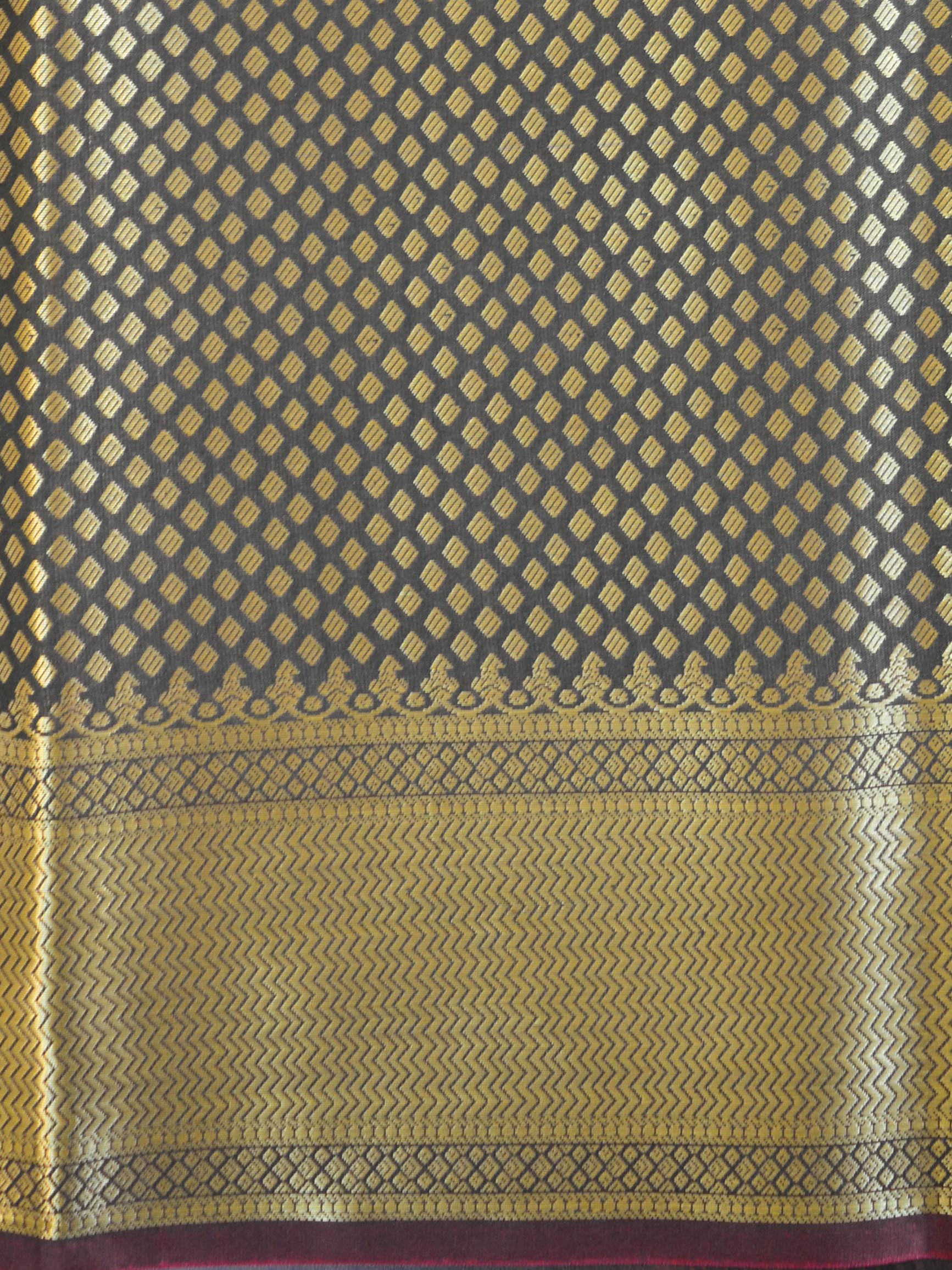 Banarasee Art Silk Saree With Meena Floral Border & Self Weaving Work-Gold