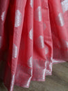Banarasee Cotton Silk Saree With  Silver Zari Buta & Border-Peach