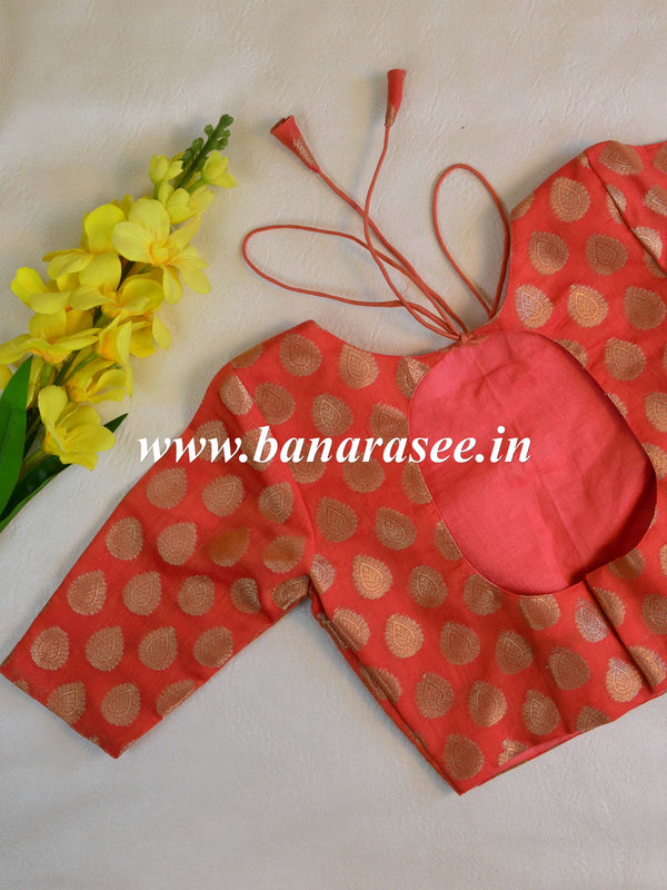 Banarasee Cotton Silk Zari Buta Blouse-Peach