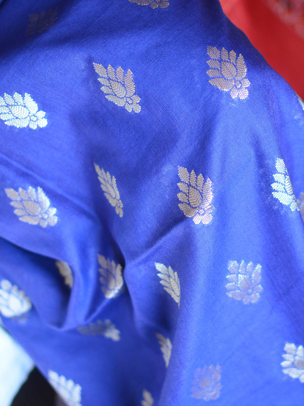 Banarasee Chanderi Cotton Zari Buta Salwar Kameez Fabric With Digital Print Dupatta-Blue