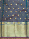 Banarasee Chanderi Cotton Zari Polka Dots With Skirt Border-Green