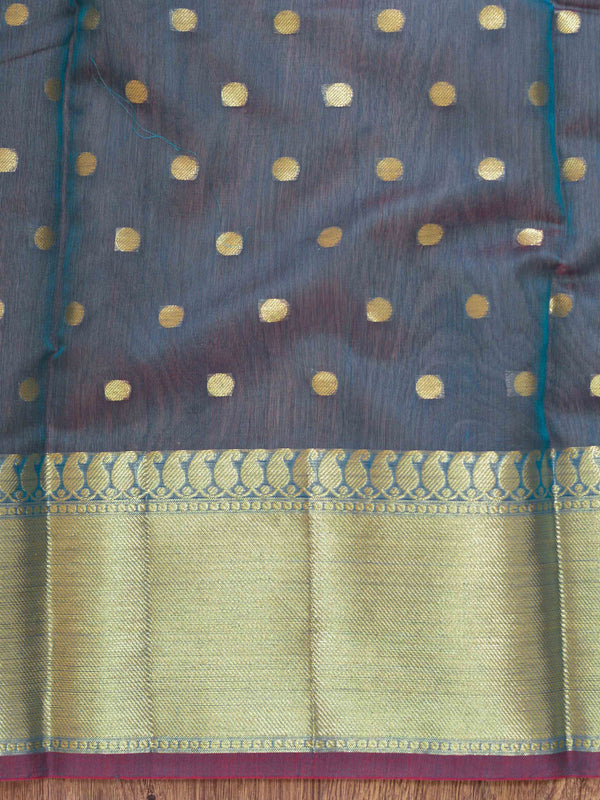 Banarasee Chanderi Cotton Zari Polka Dots With Skirt Border-Green