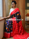 Handloom Mul Cotton Ajrakh Print Saree-Black & Red