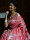 Banarasee Cotton Silk Saree With  Silver Zari Buta & Border-Peach
