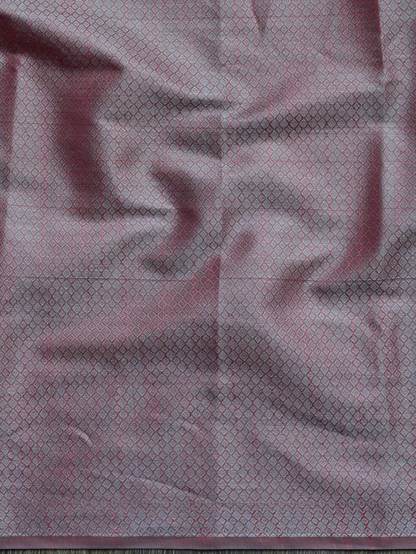 Banarasee Cotton Silk Saree With  Silver Zari Buta & Border-Peach