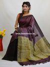 Banarasee Handloom Pure Linen Color Block Saree-Purple & Black