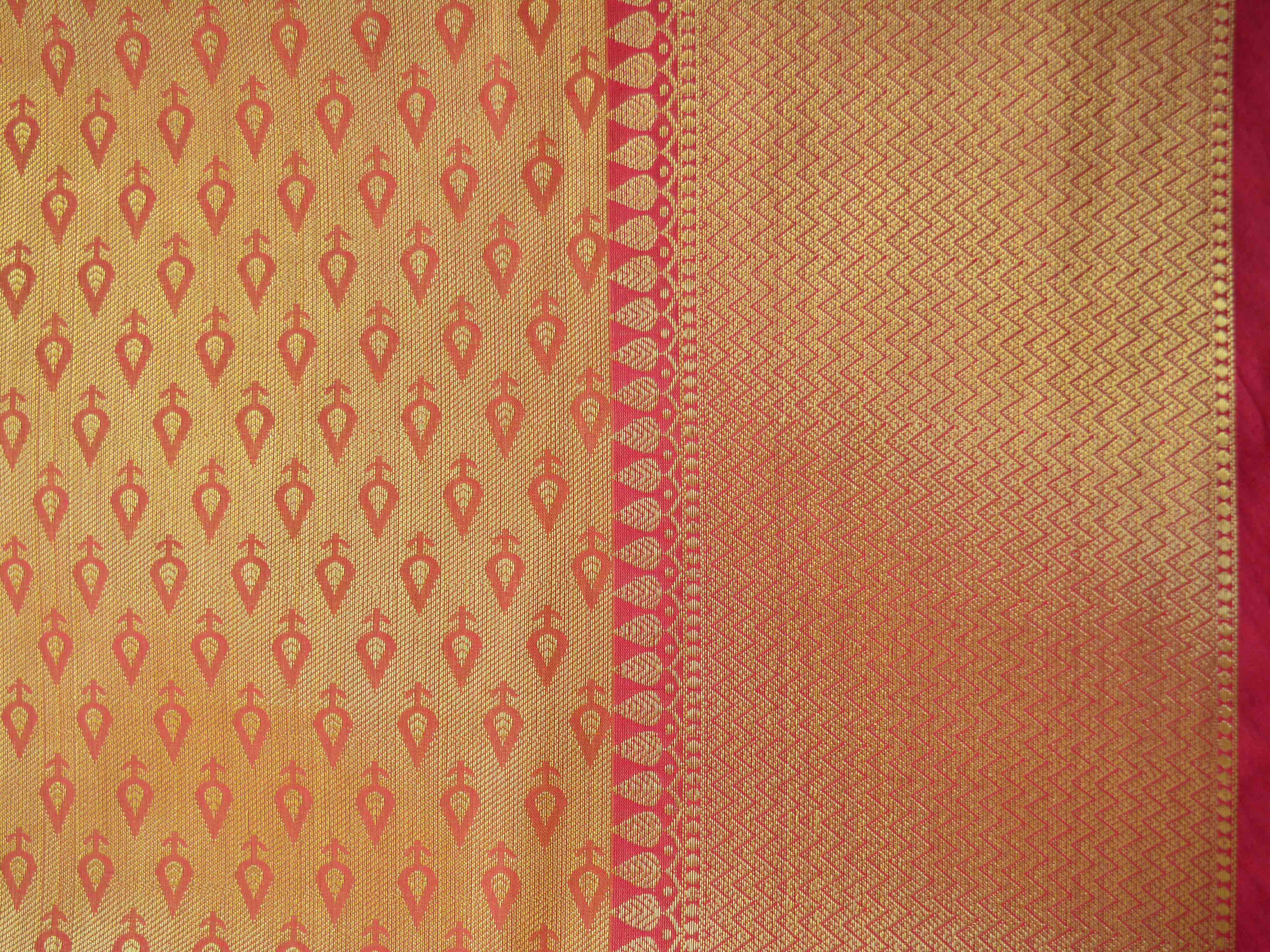 Banarasee Art Silk Saree with Zari Buti-Coral